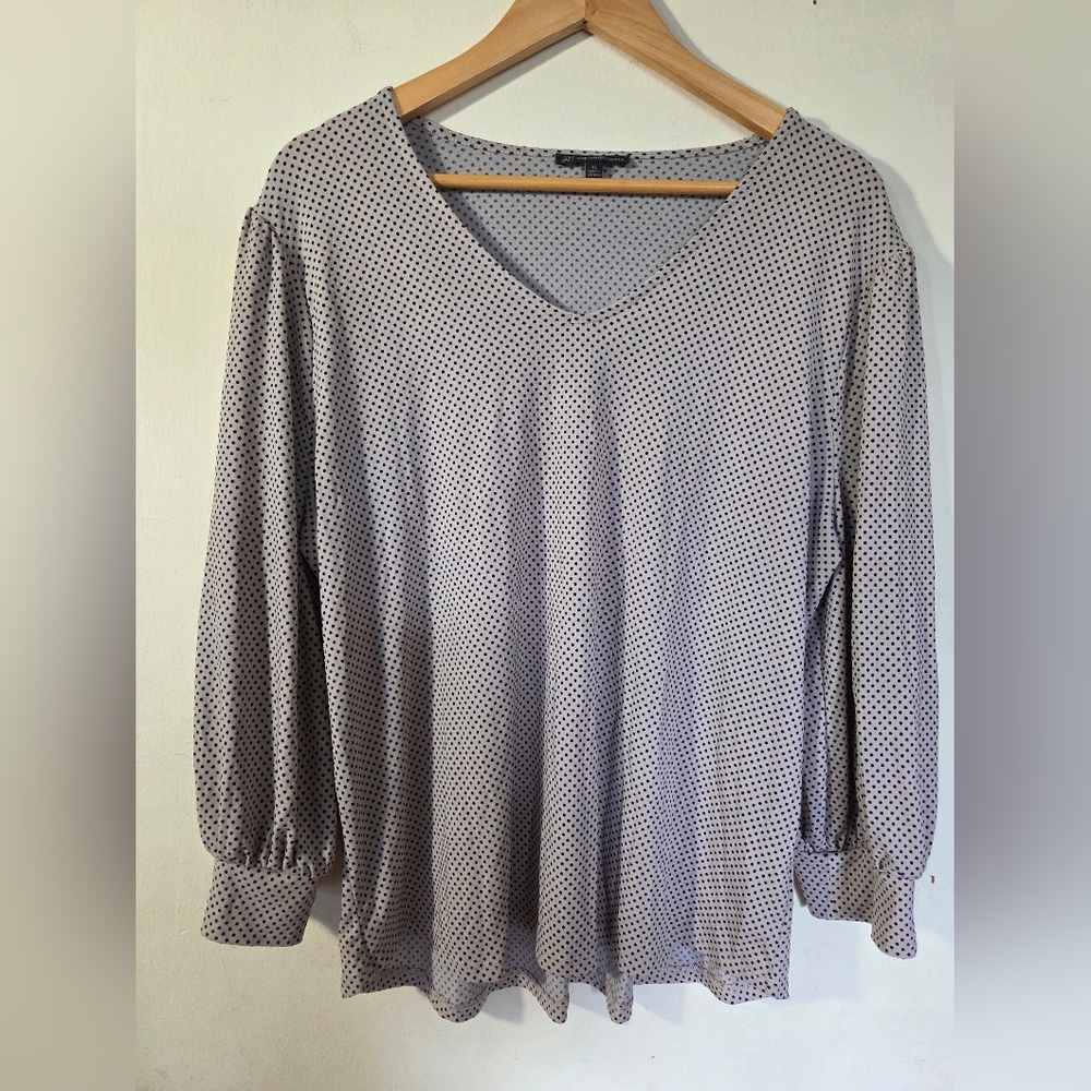 Adrianna Papell Gray Polka Dot Blouse